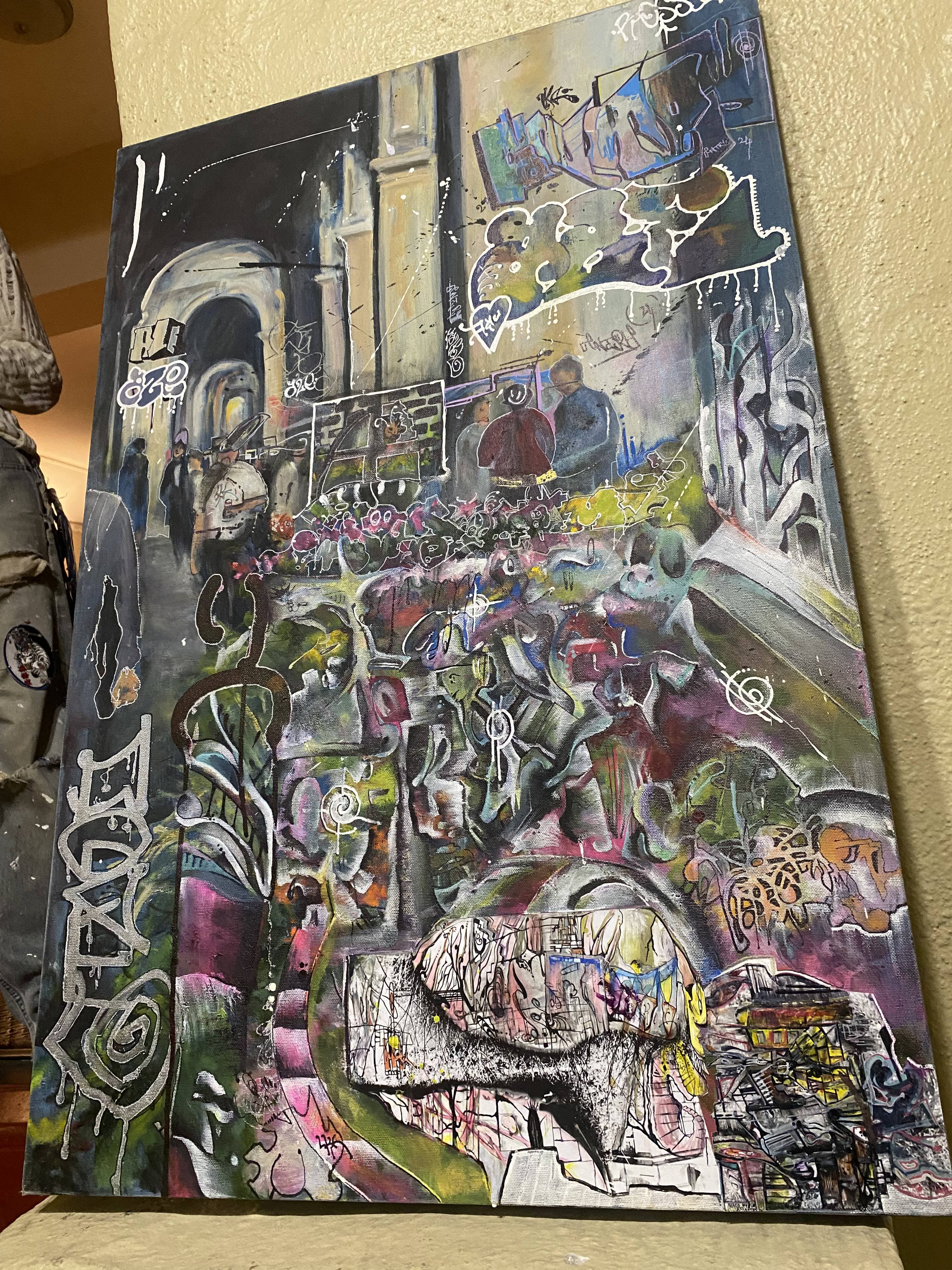 iPhone picture of a canvas i worked on with marker, colored pencil, and paint